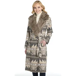 Cripple Creek Womens Belted Navajo Blanket Snap Wood Ash Polyester Duster Coat Modern Spark Cripple Creek Womens Belted Navajo Blanket Snap Wood Ash Polyester Duster Coat Perfect For Daily