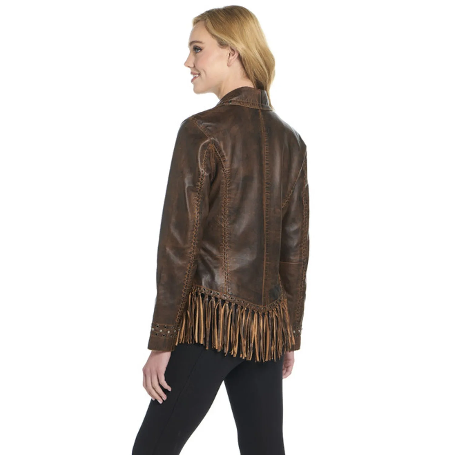 Outdoor Adventure Stylish Family Style Cripple Creek Womens Grommet Trimmed Alpine Oak Leather Leather Jacket