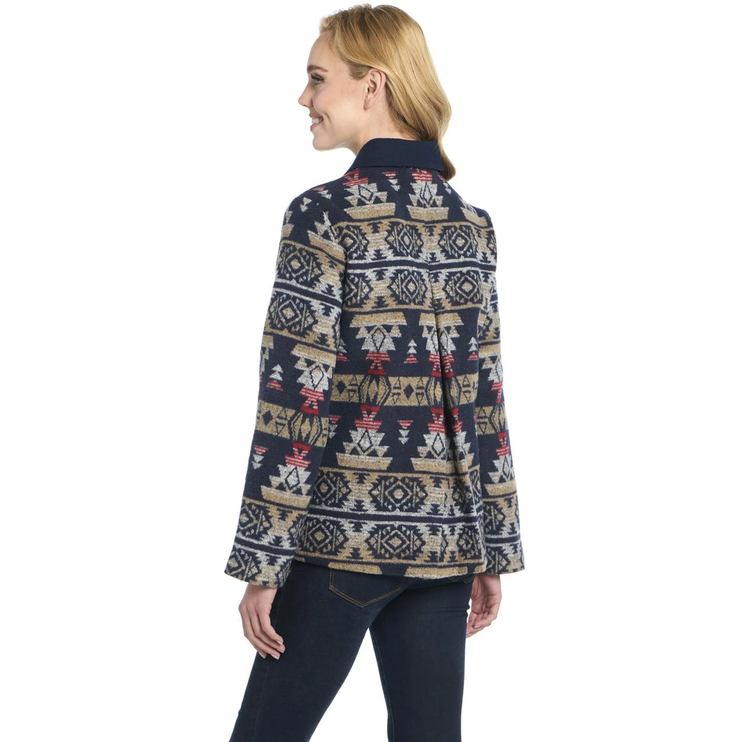 Cripple Creek Womens Navajo Blanket Contrast Admiral Blue 100% Polyester Coat Brushed Interior