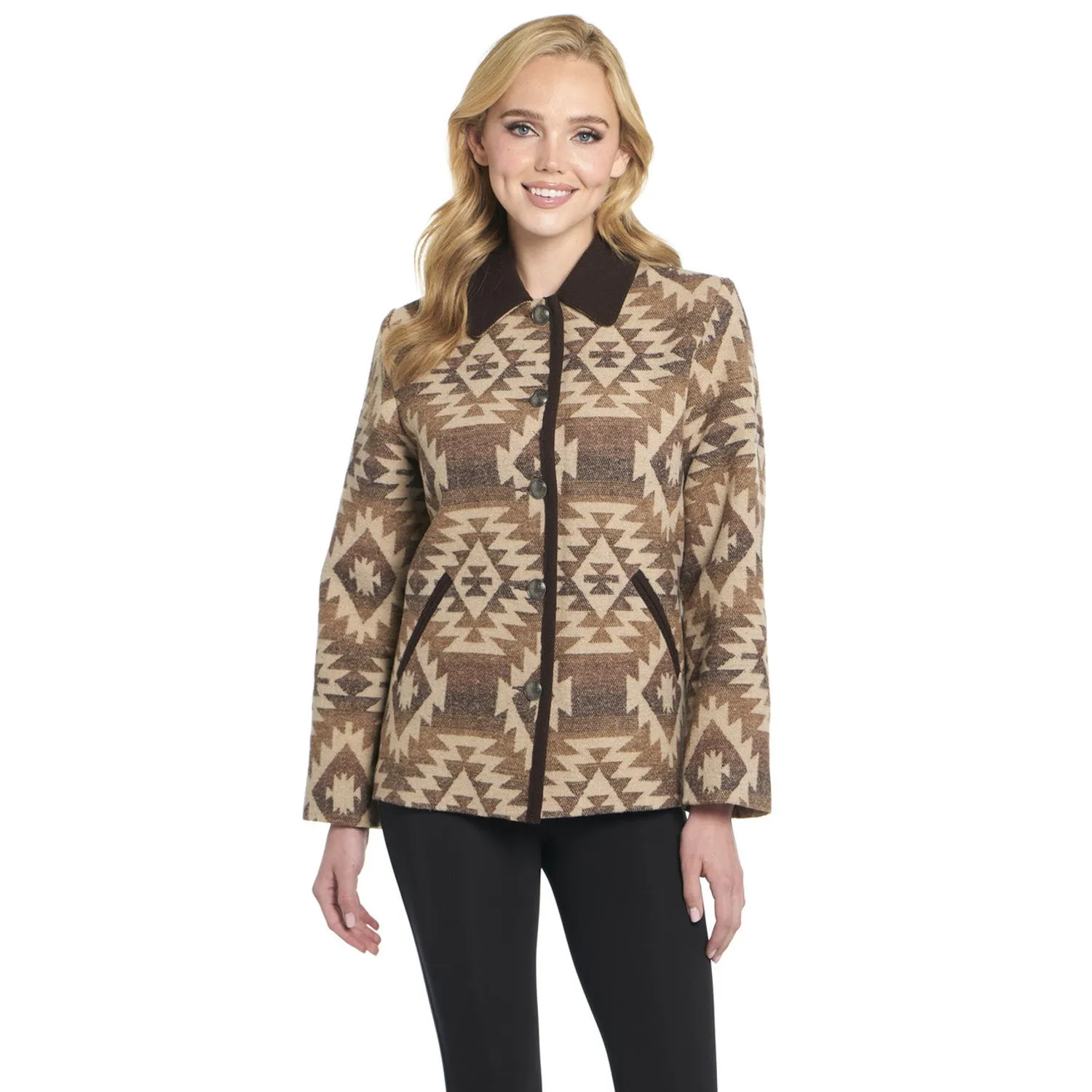 Cripple Creek Womens Navajo Blanket Contrast Arizona Clay 100% Polyester Coat Minimalist Trendy Everyday Vintage Lover Teen Outfit