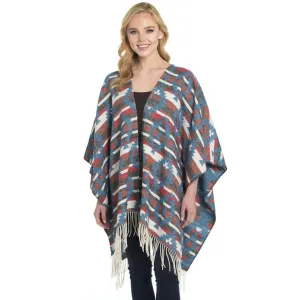 Cripple Creek Womens Open Front Blanket Wrap Larimar Blue 100% Polyester Poncho Festival Outfit Comfy