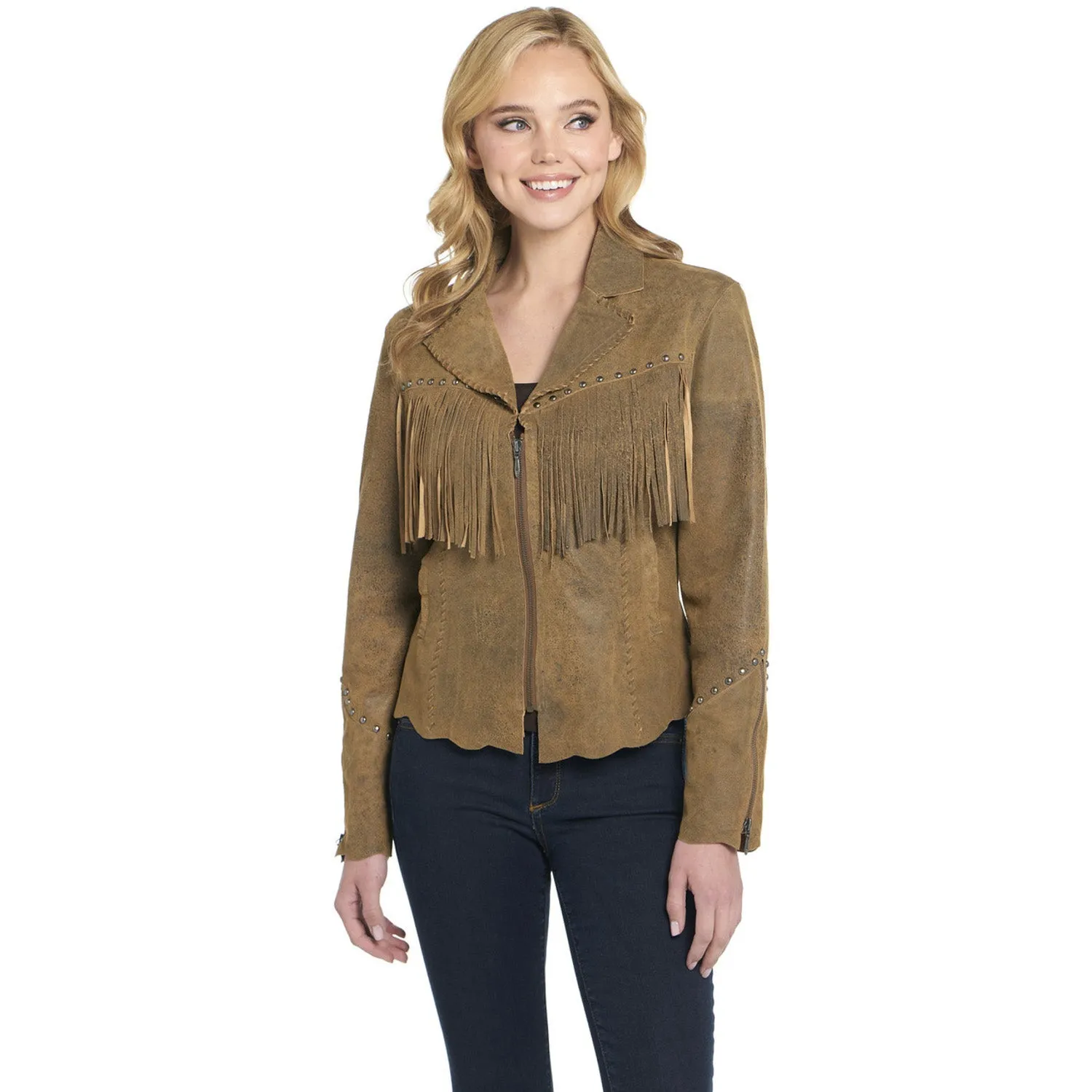 Seasonal piece Work Meeting Weekend Style Streetwear Fan Cripple Creek Womens Raw Edges Hand Laced Butter Toffee Leather Leather Jacket