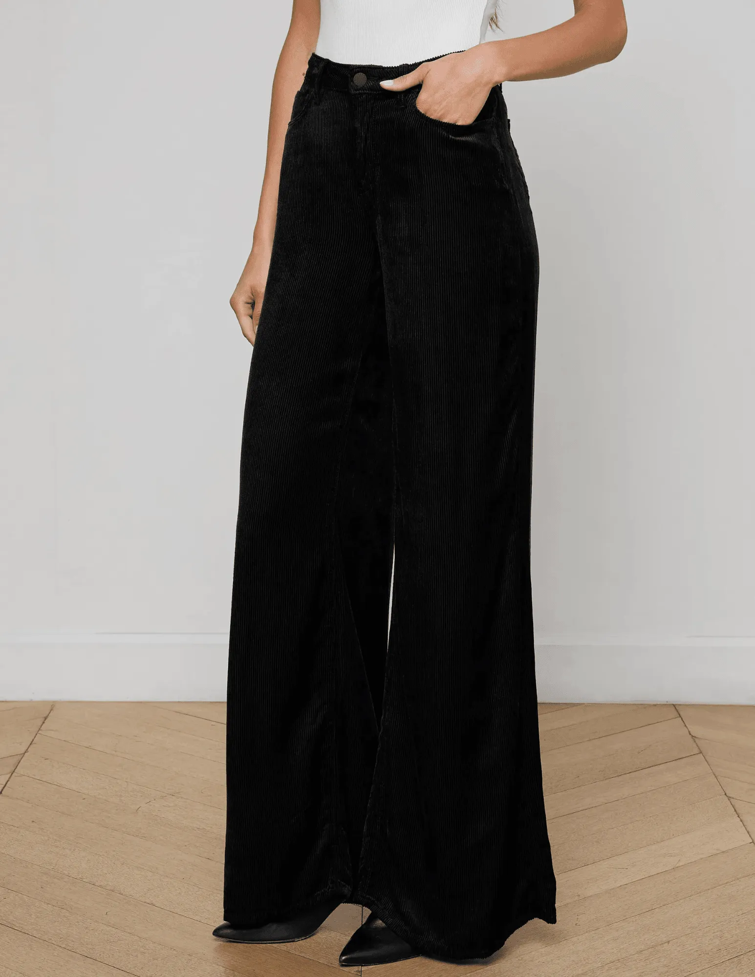 Everyday Loose L??AGENCE Quincy Corduroy High Rise Ultra Wide Leg Jeans in Black