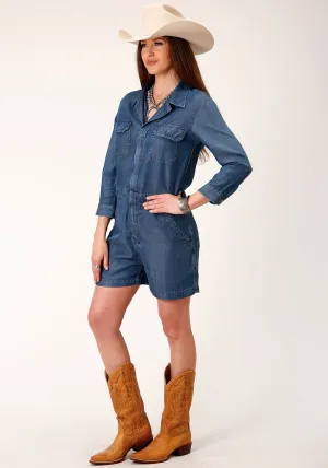 Crisp Charm Stetson Womens Short Jumpsuit Blue 100% Lyocell L/S Romper Street Fashion Parent Style Stetson Womens Short Jumpsuit Blue 100% Lyocell L/S Romper