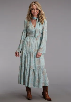 Crisp Feel Stetson Womens 1986 Mandala Print Aqua 100% Rayon L/S Dress Stetson Womens 1986 Mandala Print Aqua 100% Rayon L/S Dress Teen Outfit Bold Urban Explorer Lightweight Earthy Nature Lover