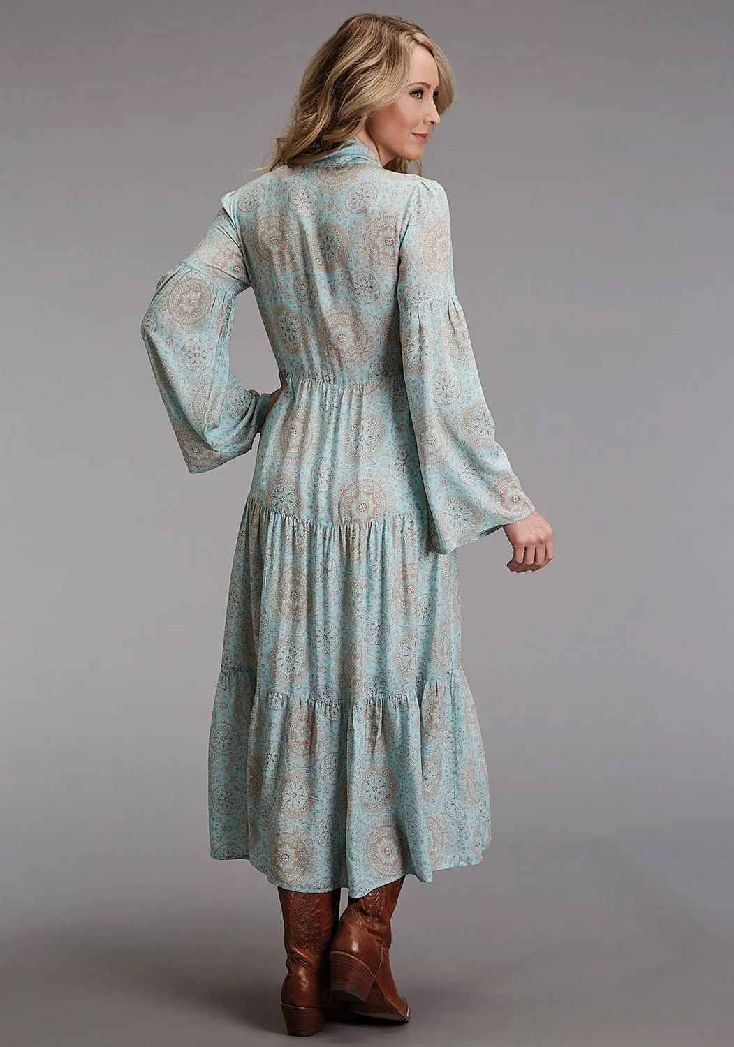 Stetson Womens 1986 Mandala Print Aqua 100% Rayon L/S Dress Minimalist Style Family Style Comfy Natural Look