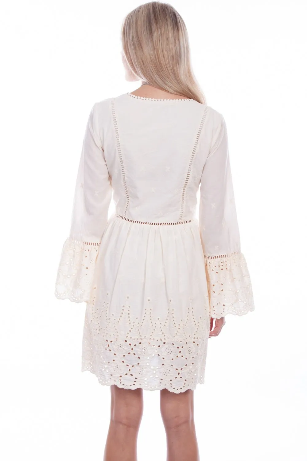 Weekend Warrior Earthy Scully Womens Ivory 100% Cotton Ladder Lace L/S Dress