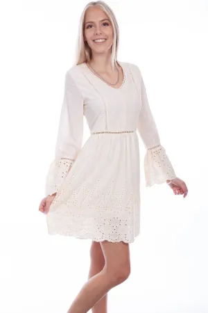 Crisp Mode Scully Womens Ivory 100% Cotton Ladder Lace L/S Dress Fit For Daily Scully Womens Ivory 100% Cotton Ladder Lace L/S Dress