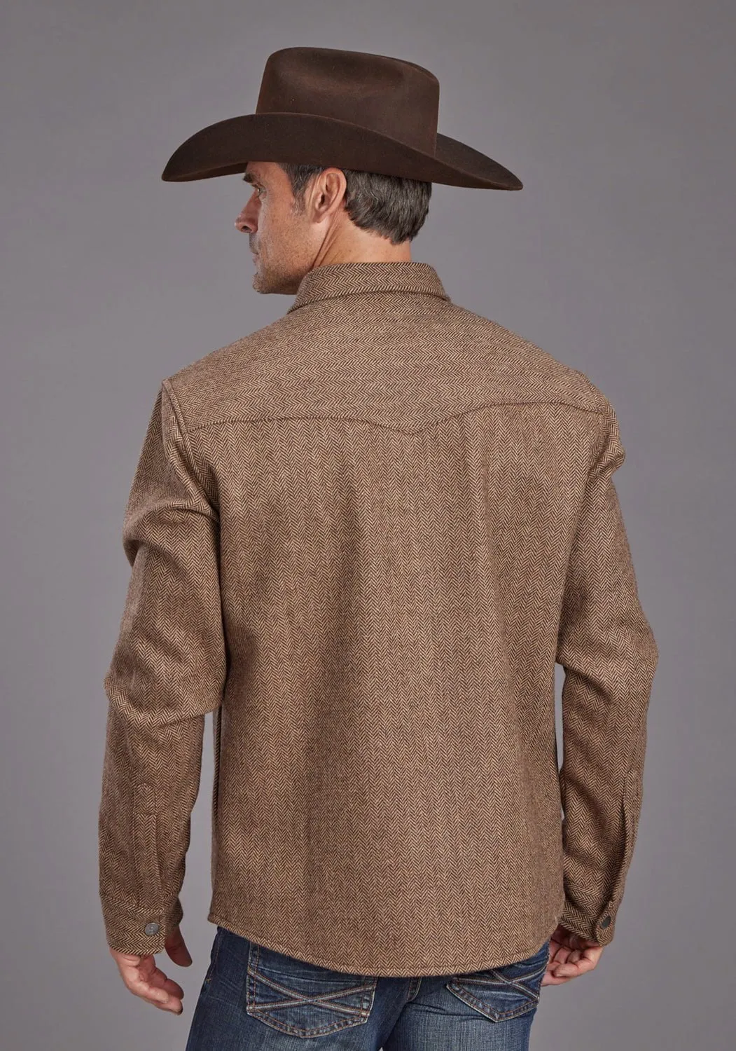 Stetson Mens Herringbone Jacket Brown Poly/Wool L/S Shirt Corporate Event