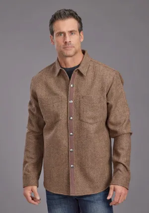 Roll-Up Sleeve Seamless Side Panels Stetson Mens Herringbone Jacket Brown Poly/Wool L/S Shirt