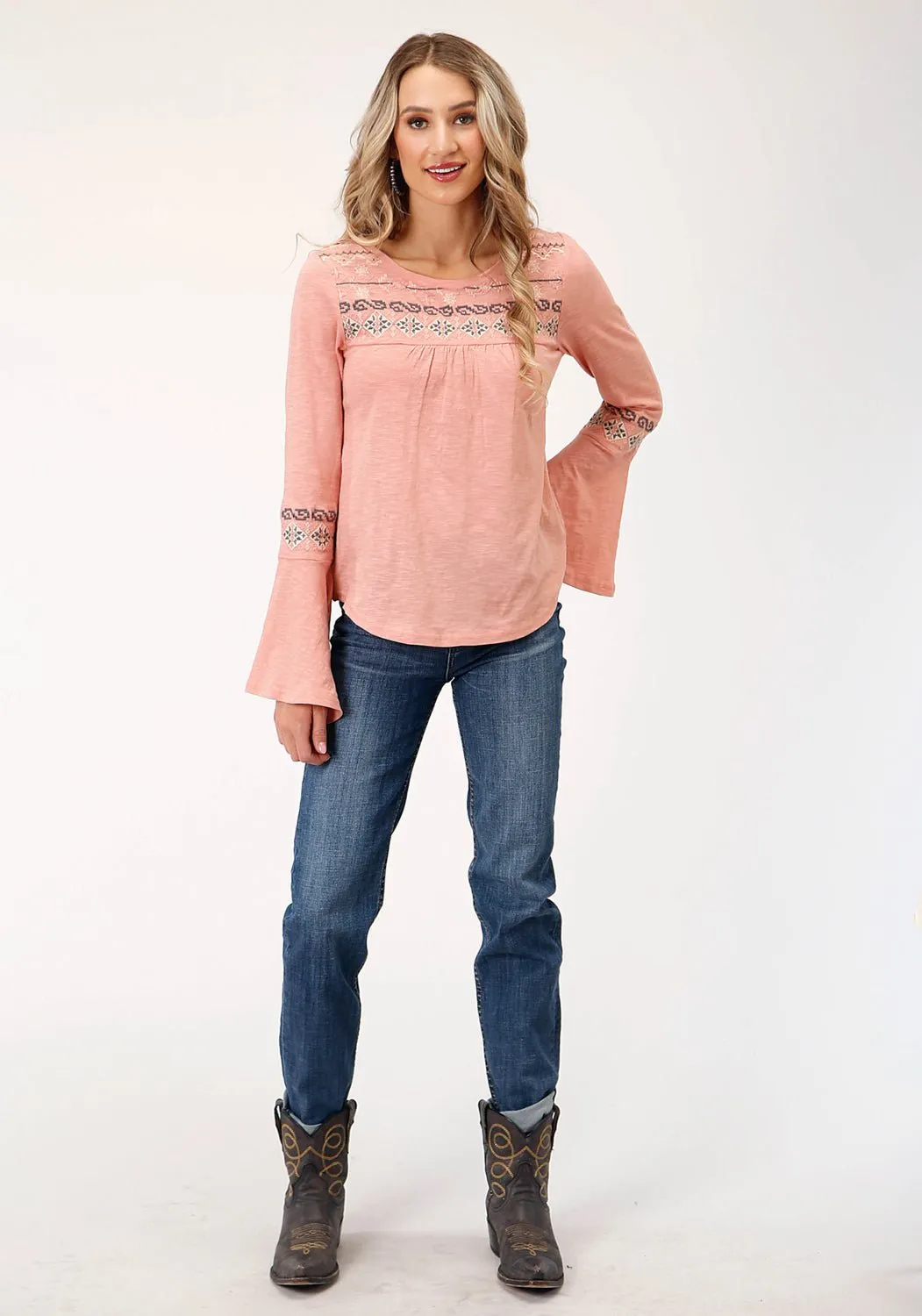 Winter Retreat Roper Womens Peasant Knit Light Pink 100% Cotton L/S Tunic