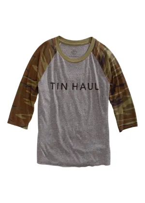 Cropped Style Tin Haul Mens Heather Grey/Camo Cotton Blend Script S/S T-Shirt Bamboo Fiber Blend Tin Haul Mens Heather Grey/Camo Cotton Blend Script S/S T-Shirt