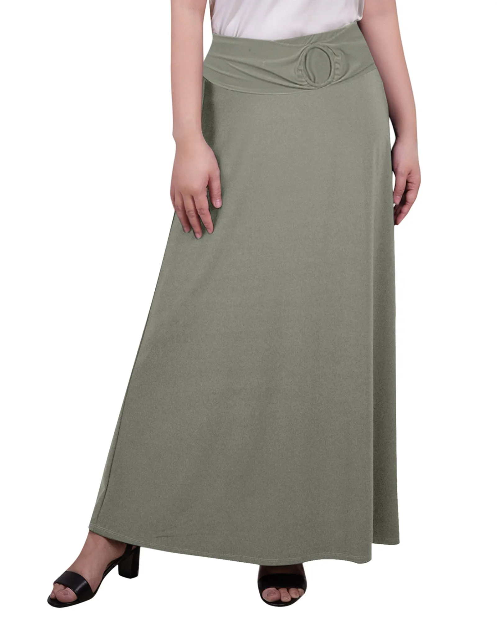 Maxi A-Line Skirt With Front Faux Belt With Ring Detail ConvertibleNeckline Convertible-Style