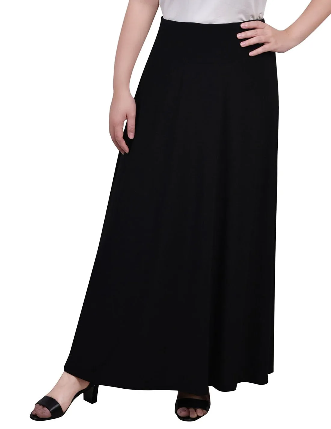 Minimalist Elegance Breath Ease Maxi A-Line Skirt With Front Faux Belt With Ring Detail