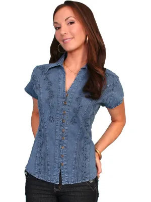 cruelty-free Scully Cantina Womens Dark Blue 100% Cotton Cap Sleeve Vine Blouse Scully Cantina Womens Dark Blue 100% Cotton Cap Sleeve Vine Blouse Durable Material Reinforced Elasticity
