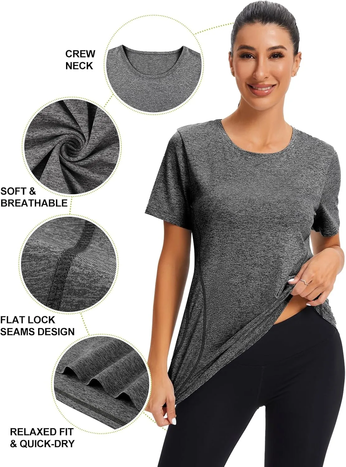 Cucuchy Womens Yoga Tops Flowy Fitness Workout Shirts Short Sleeve Activewear