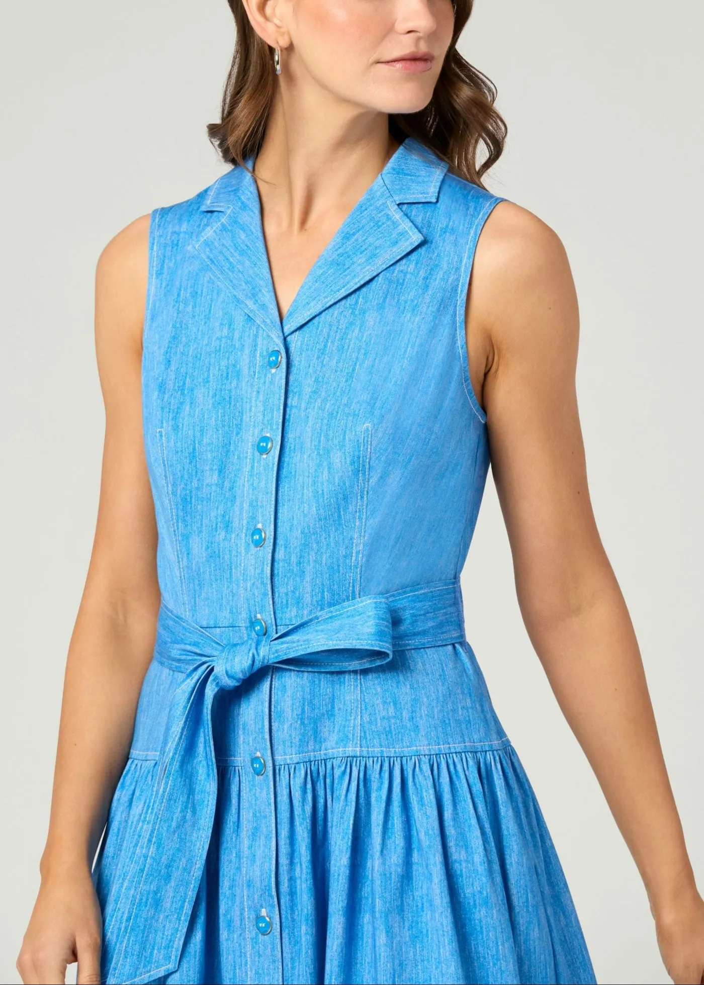 Ezra Dress in Chambray Melange City Bright Off-Shoulder