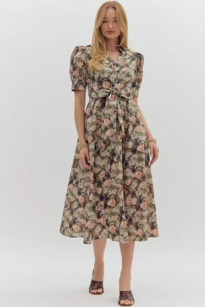 Cool Shape Flattering Style Fit Haven Floral Tie Waist Midi Dress