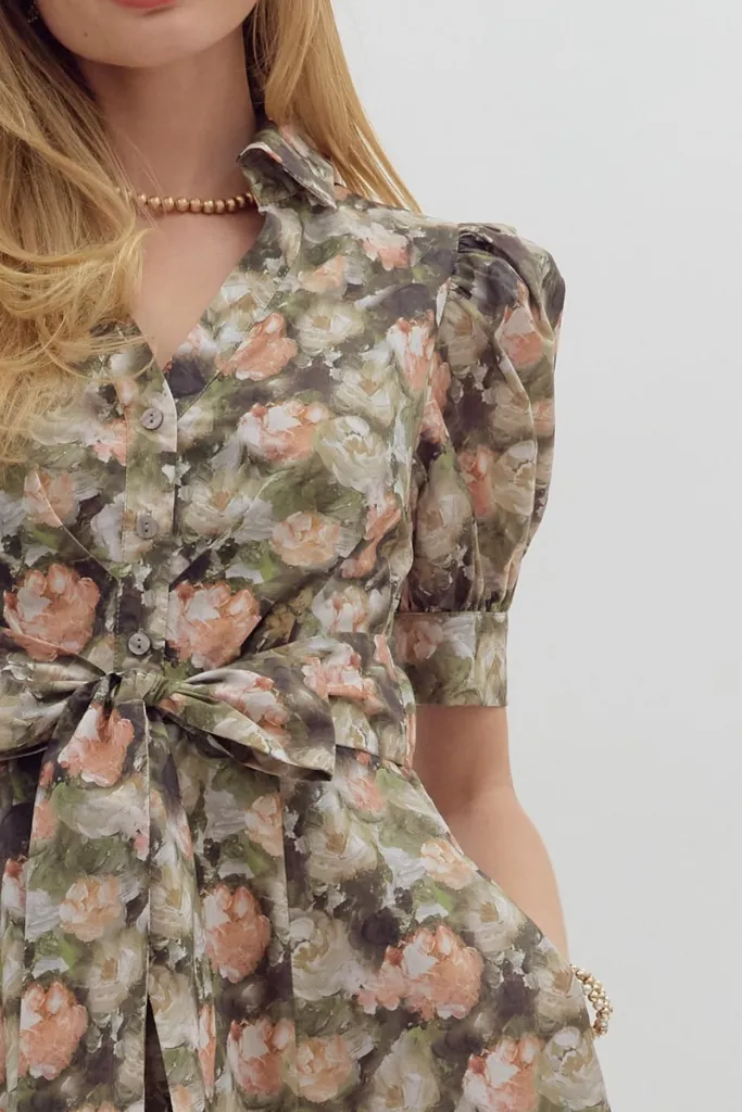 Haven Floral Tie Waist Midi Dress Texture Softness