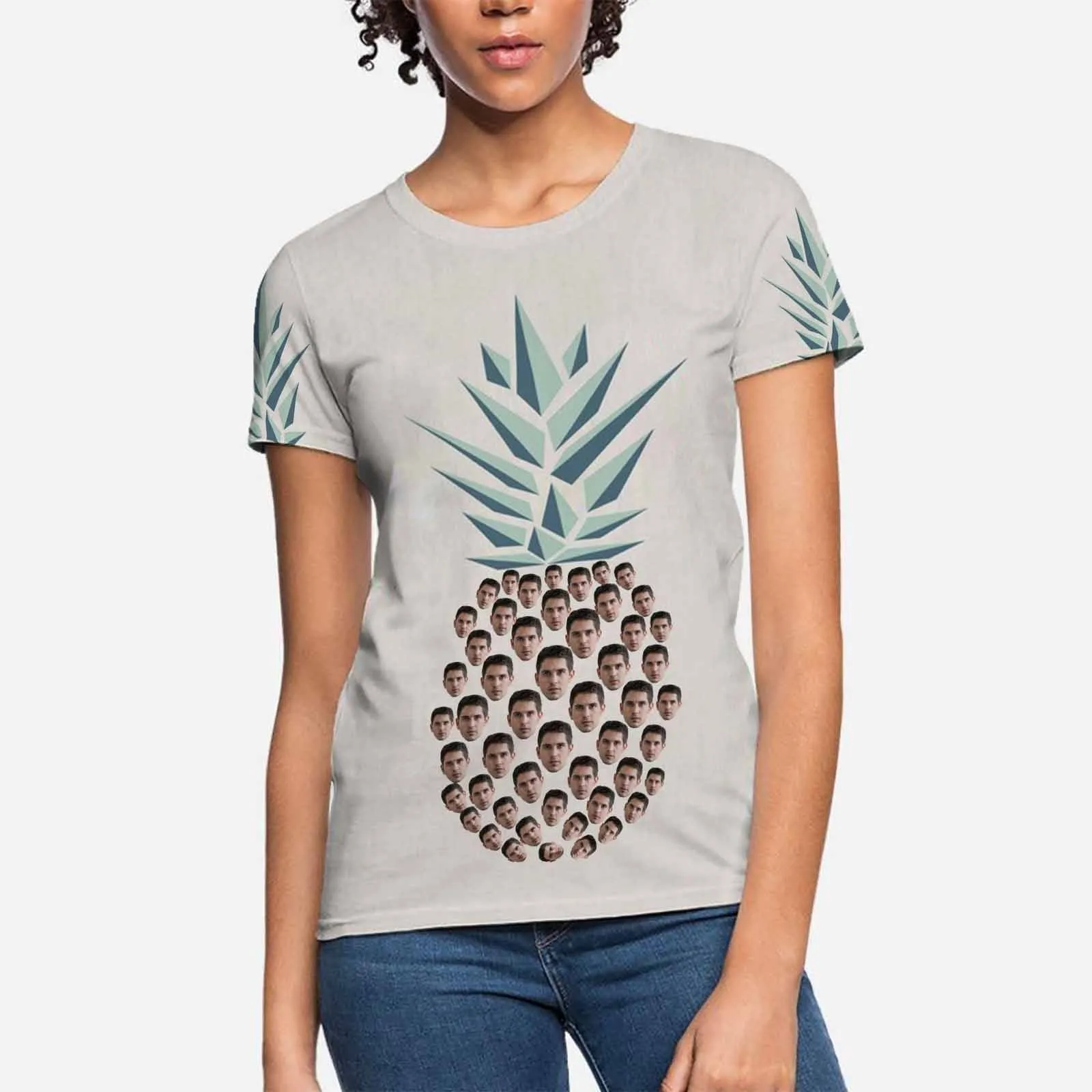 Custom Boyfriend Face Pineapple Shirts Personalized Women's All Over Print T-shirt Gift Ideas For Her
