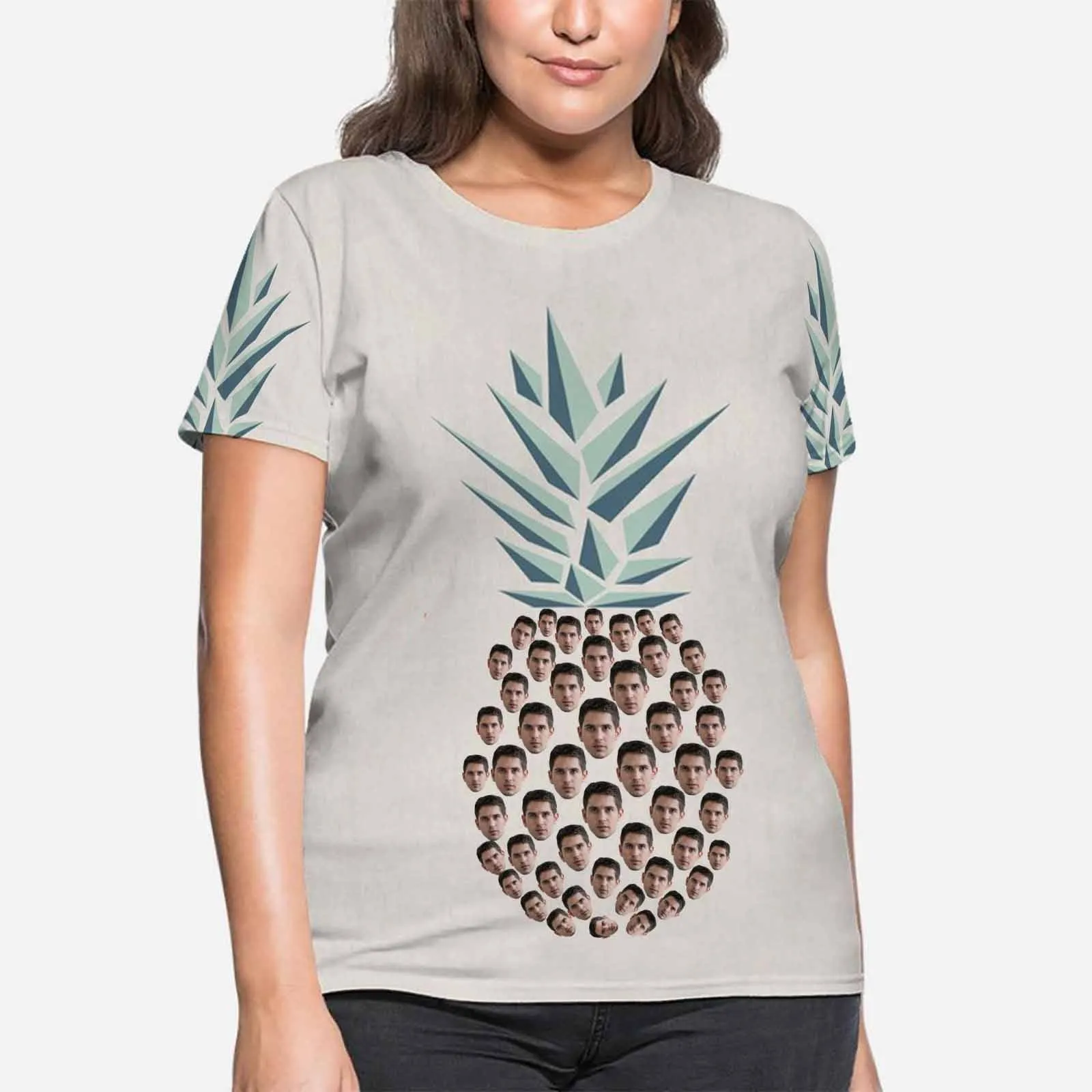 Custom Boyfriend Face Pineapple Shirts Personalized Women's All Over Print T-shirt Gift Ideas For Her