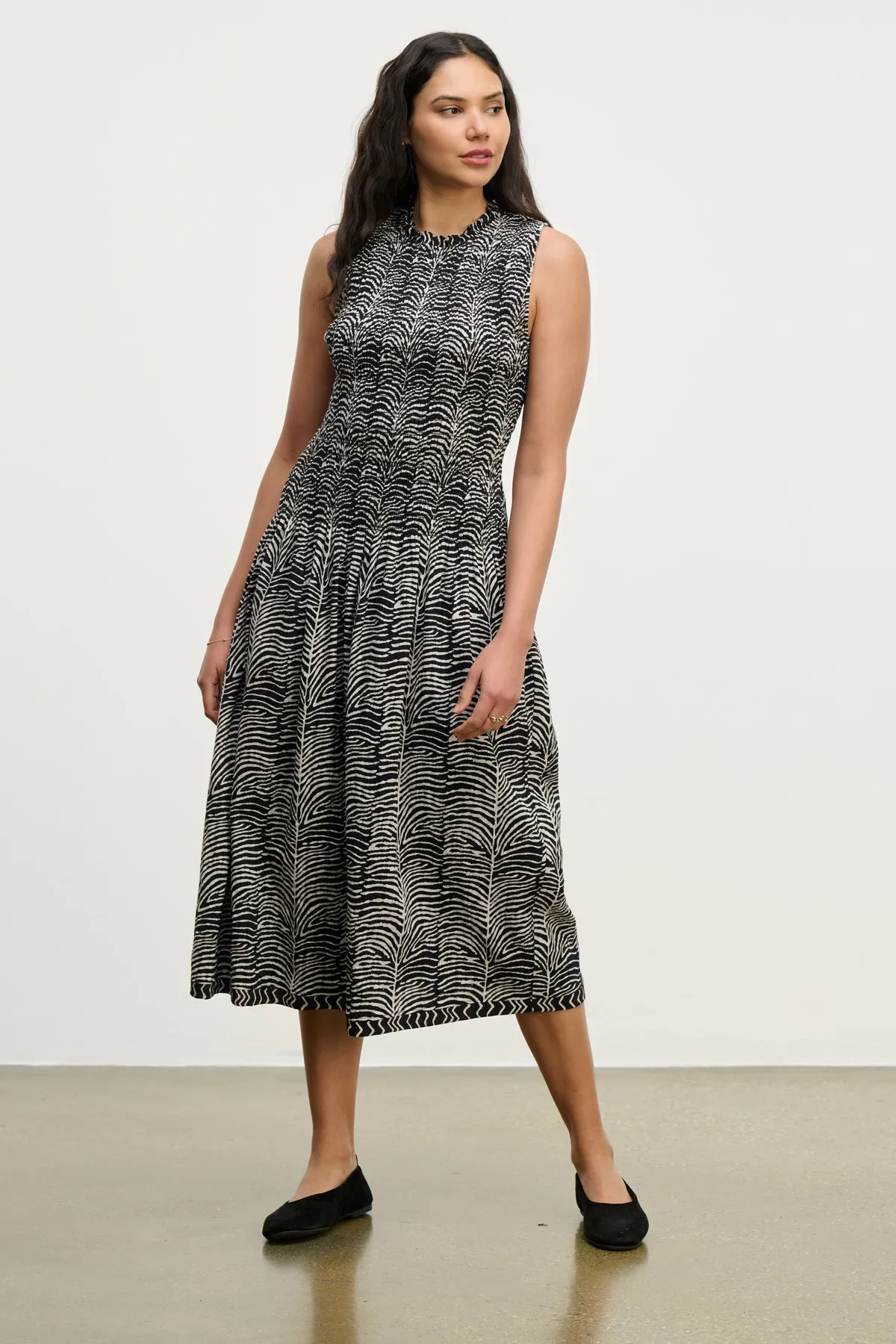 Katherine Smocked Dress in Black Comfortable and Flattering Office Shape