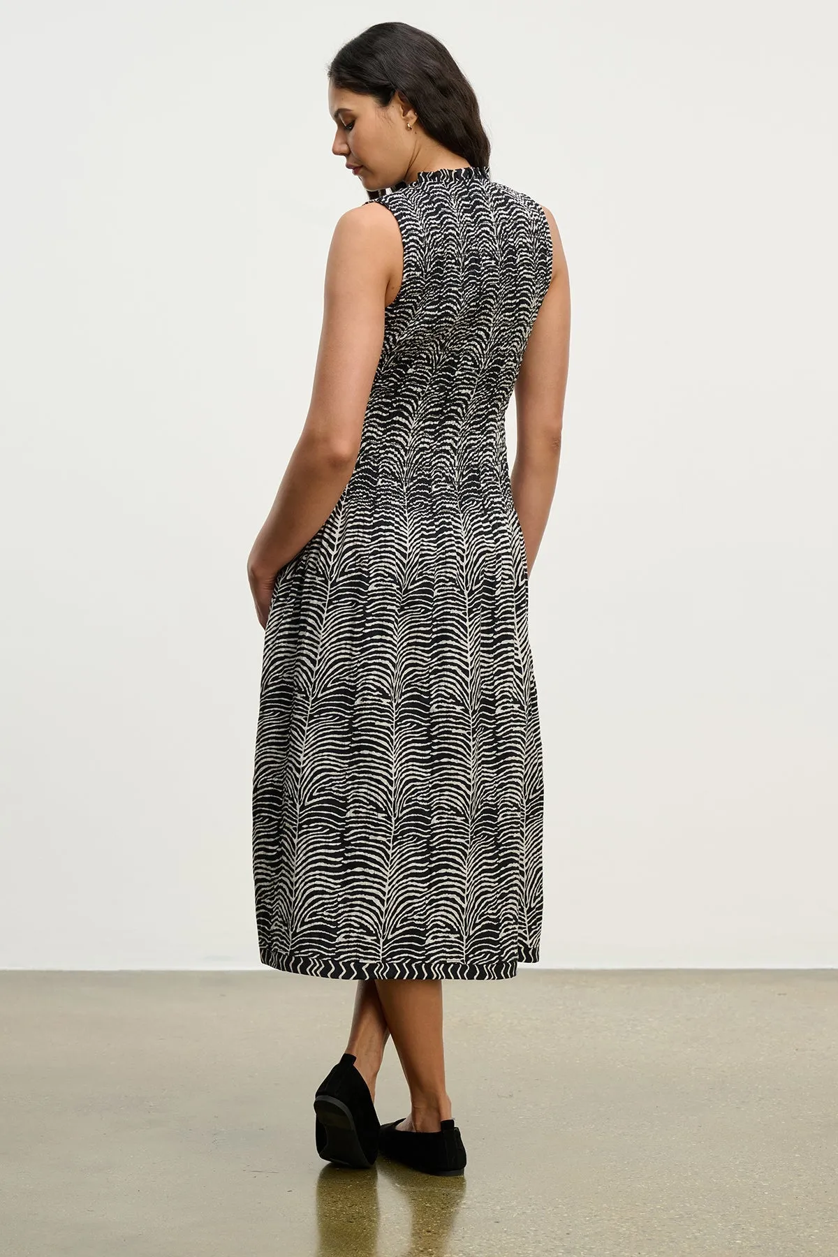 Katherine Smocked Dress in Black Daily Wear Texture Rich