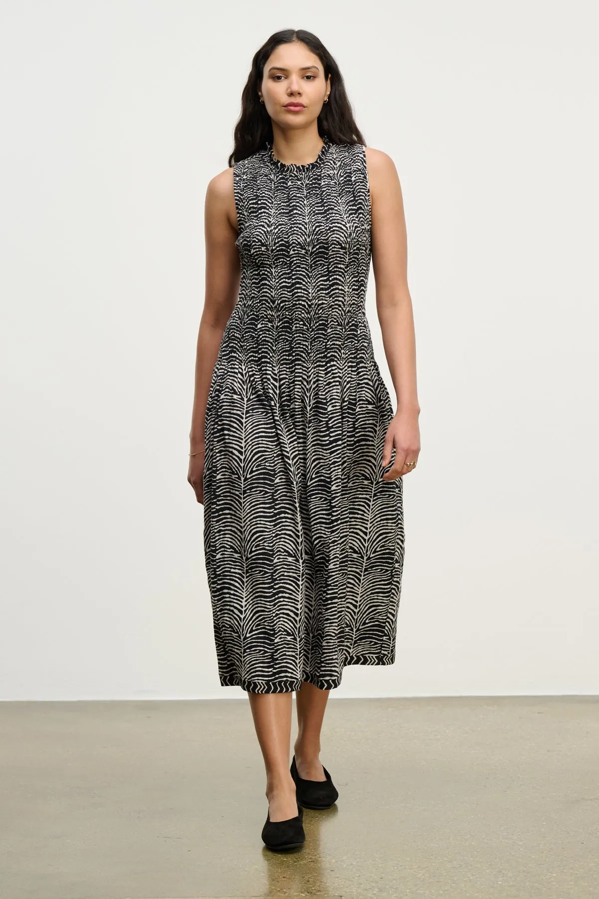 DoubleLayeredMaterial Pure Shape Katherine Smocked Dress in Black