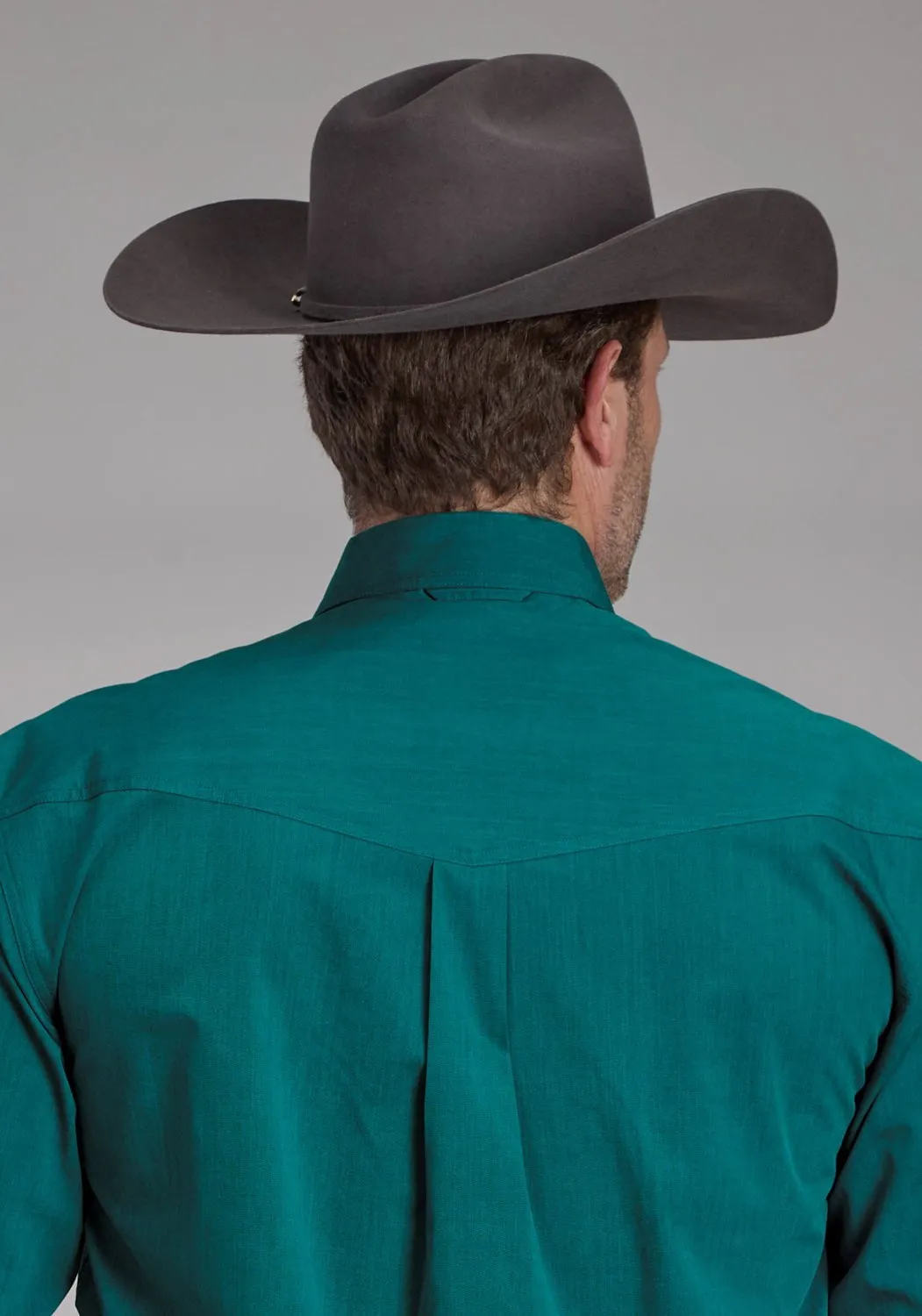 Mountain Retreat Athletic Look Roper Mens 2249 Black Fill Teal 100% Cotton Btn L/S Shirt