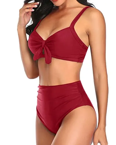 Cute And Sexy Bowtie Removable Bikini For Women Bathing Suits-Red