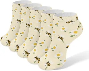 Cute Bees Daisy Flower 5 Pairs Unisex Activewear Ankle Socks Lightweight Low Cut And No Show Socks