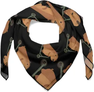 Cute Capybara Riding Scooter Square Head Scarves Silk Scarf for Women Men Wrap Neck Scarf Lightweight Bandana