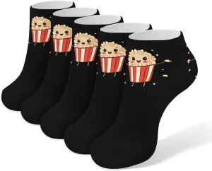 Cute Popcorn 5 Pairs Unisex Activewear Ankle Socks Lightweight Low Cut And No Show Socks