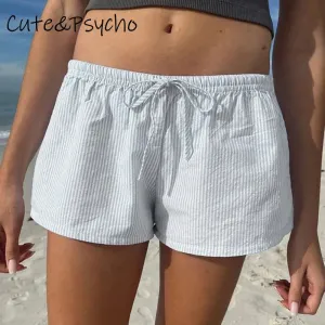 Cuteandpsycho Casual Basic Women's Shorts Low Waisted Y2K Fashion Striped Print Streetwear