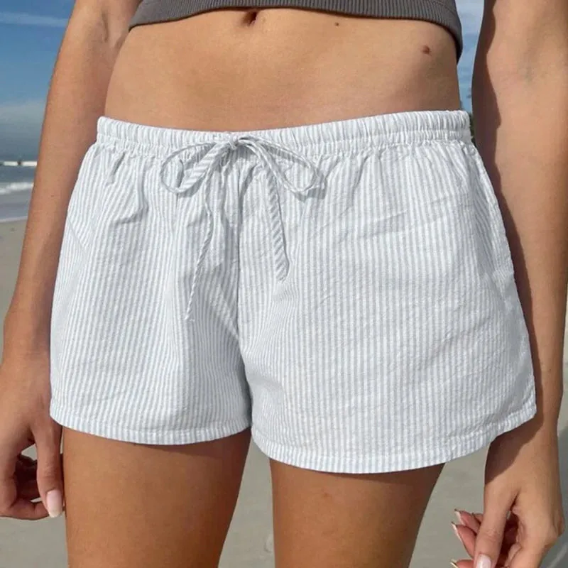 Cuteandpsycho Casual Basic Women's Shorts Low Waisted Y2K Fashion Striped Print Streetwear