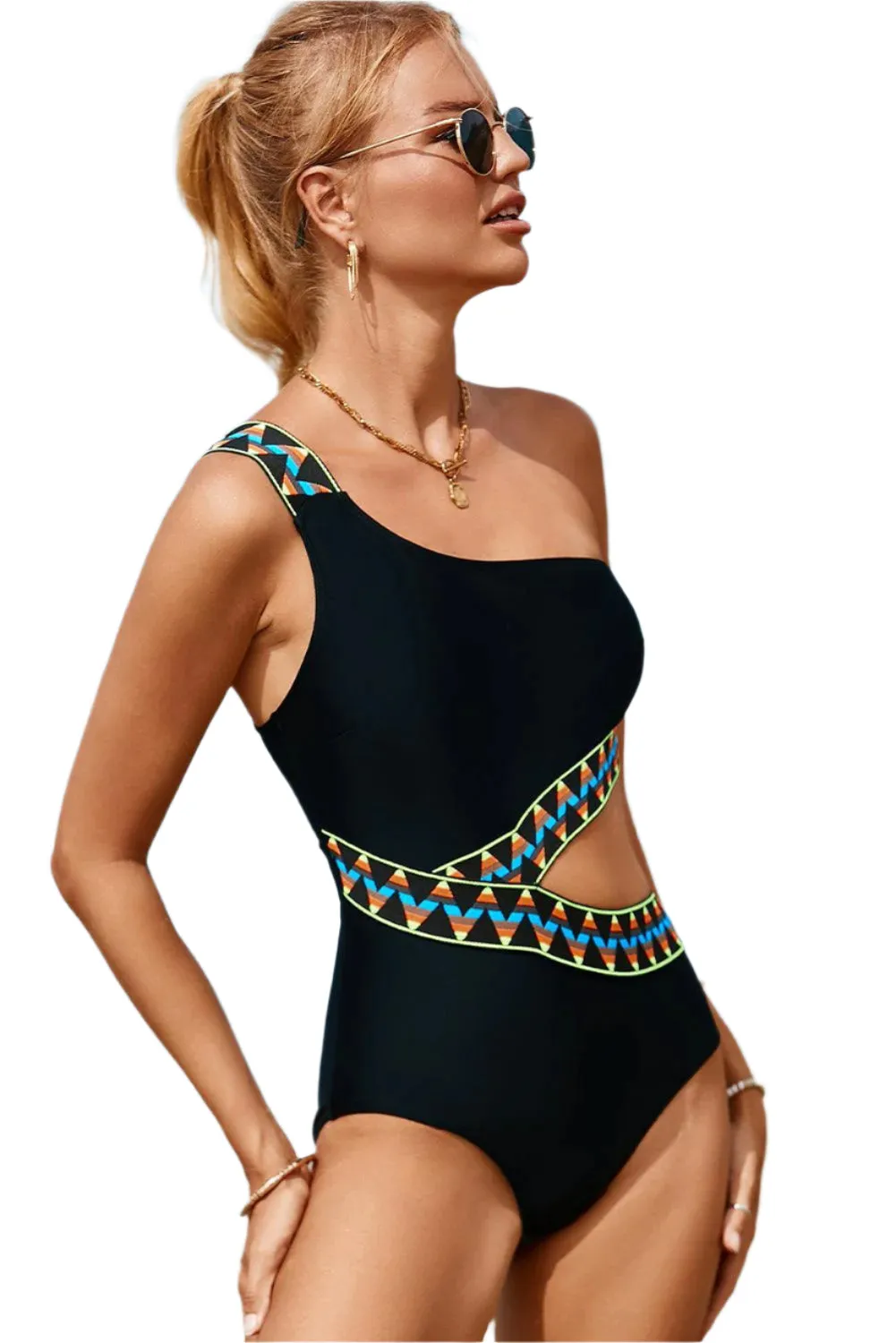 Cutout Single Shoulder One-Piece Swimwear