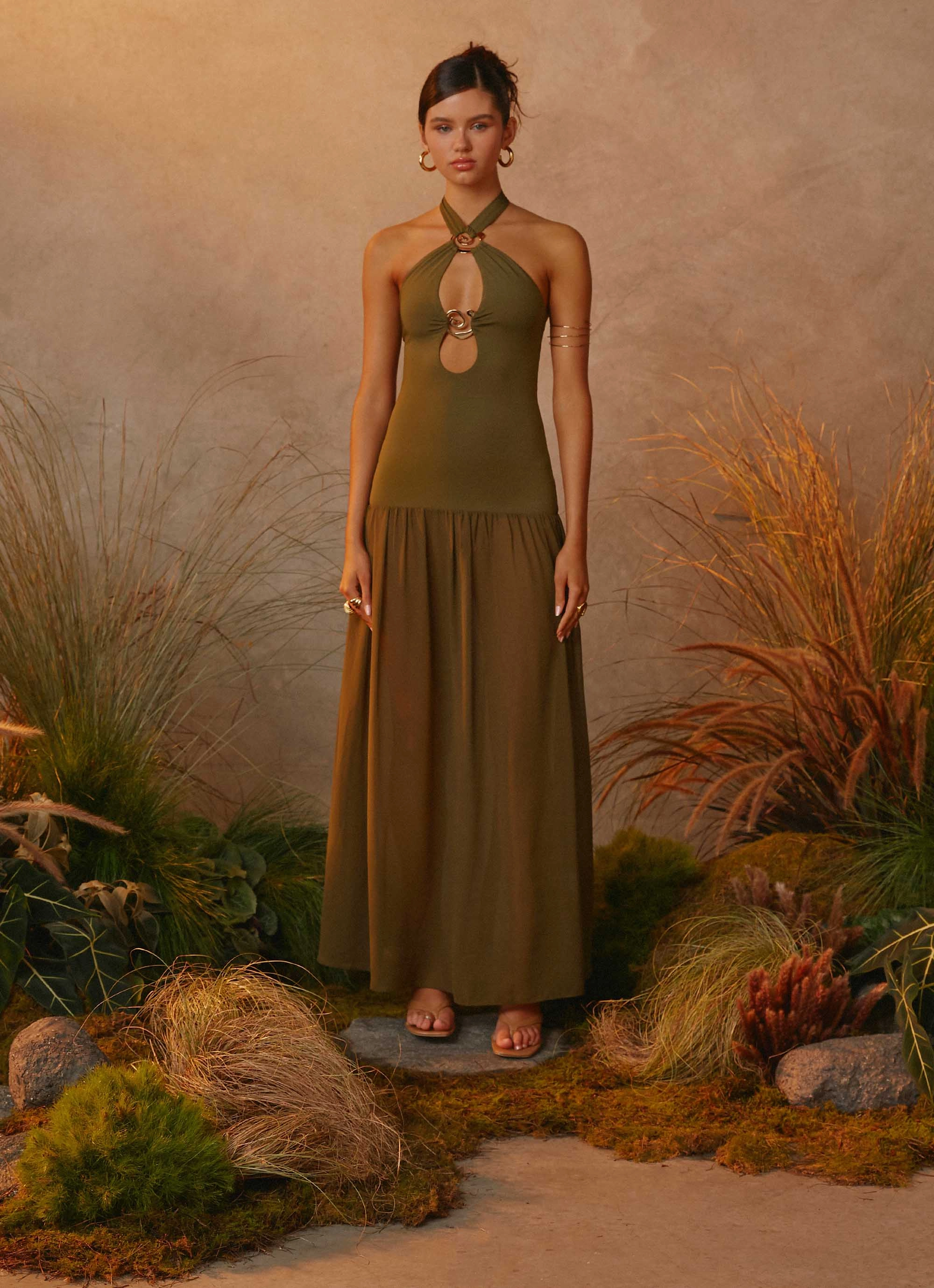 Trendy Tailoring Cypress Kiss Maxi Dress - Khaki