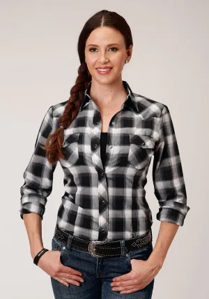 Daily Basic Roper Womens Charcoal/White Cotton Blend Plaid L/S Shirt Roper Womens Charcoal/White Cotton Blend Plaid L/S Shirt Everyday Confidence All Season Style
