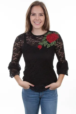 Daily Comfort Scully Womens Black Polyester Rose Applique L/S Tunic Scully Womens Black Polyester Rose Applique L/S Tunic Easy Care