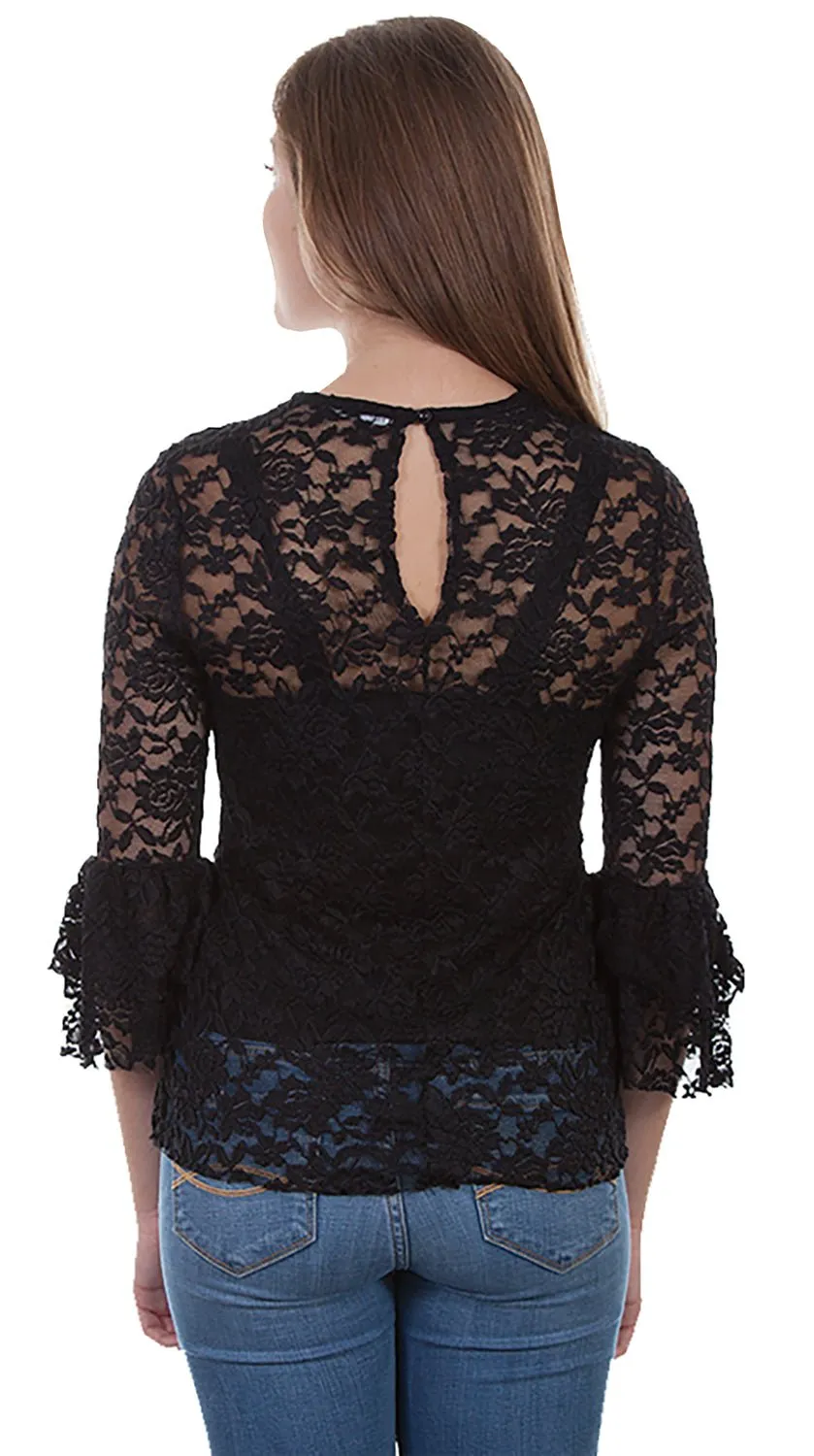 Chill Mode Scully Womens Black Polyester Rose Applique L/S Tunic