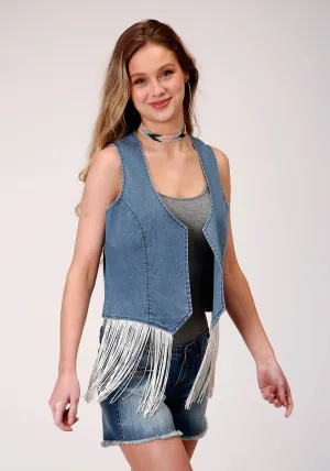 Daily Fit Roper Womens Dark Wash 100% Cotton Western Fringe Denim Vest Roper Womens Dark Wash 100% Cotton Western Fringe Denim Vest Sunny Vibes Office Wear Stretch Free Fit