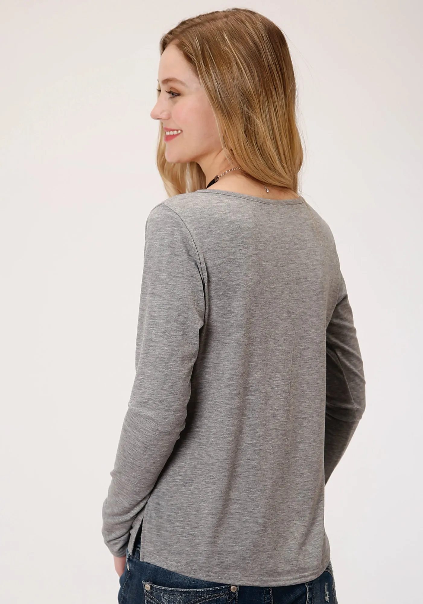 Roper Womens Heather Grey Poly/Rayon Western Yoke L/S Tunic Vintage Lover Loose Weekend Warrior Creative Look Modern