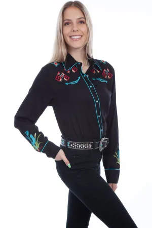 Daily Style Scully Womens Black Viscose Southwest L/S Shirt Comfort Wear Stylish Vibes Scully Womens Black Viscose Southwest L/S Shirt