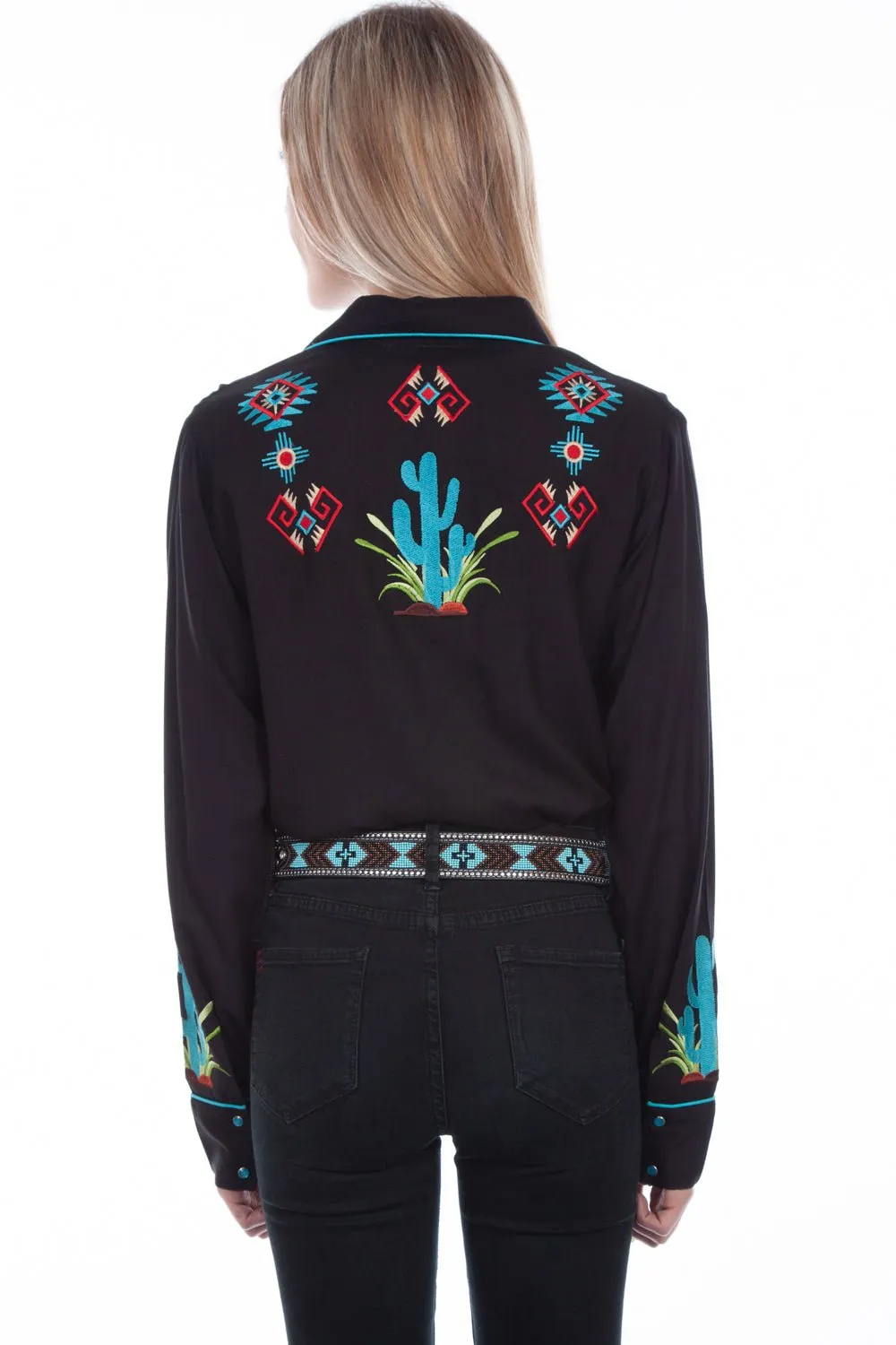 Scully Womens Black Viscose Southwest L/S Shirt Seamless Pocket Design Traveler Gear Summer Vibes Fashion Lover