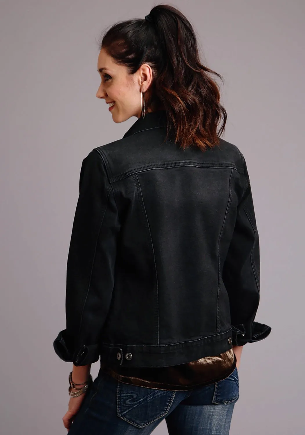 Stetson Womens Black Cotton Blend Denim Stretch Jacket Neutral Outfit