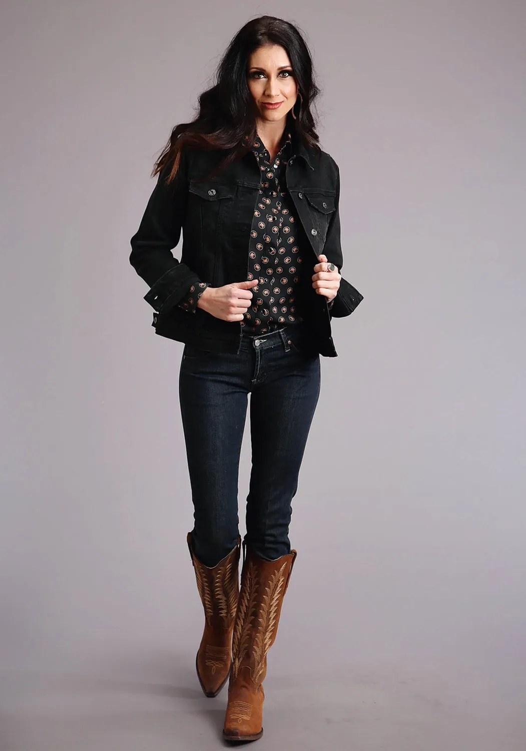 Everyday Style Clean Aesthetic Stetson Womens Black Cotton Blend Denim Stretch Jacket