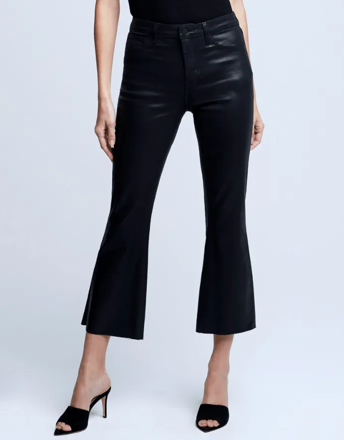 L'AGENCE Kendra High Rise Cropped Coated Jeans In Noir Coated Ready For All Fresh Attire
