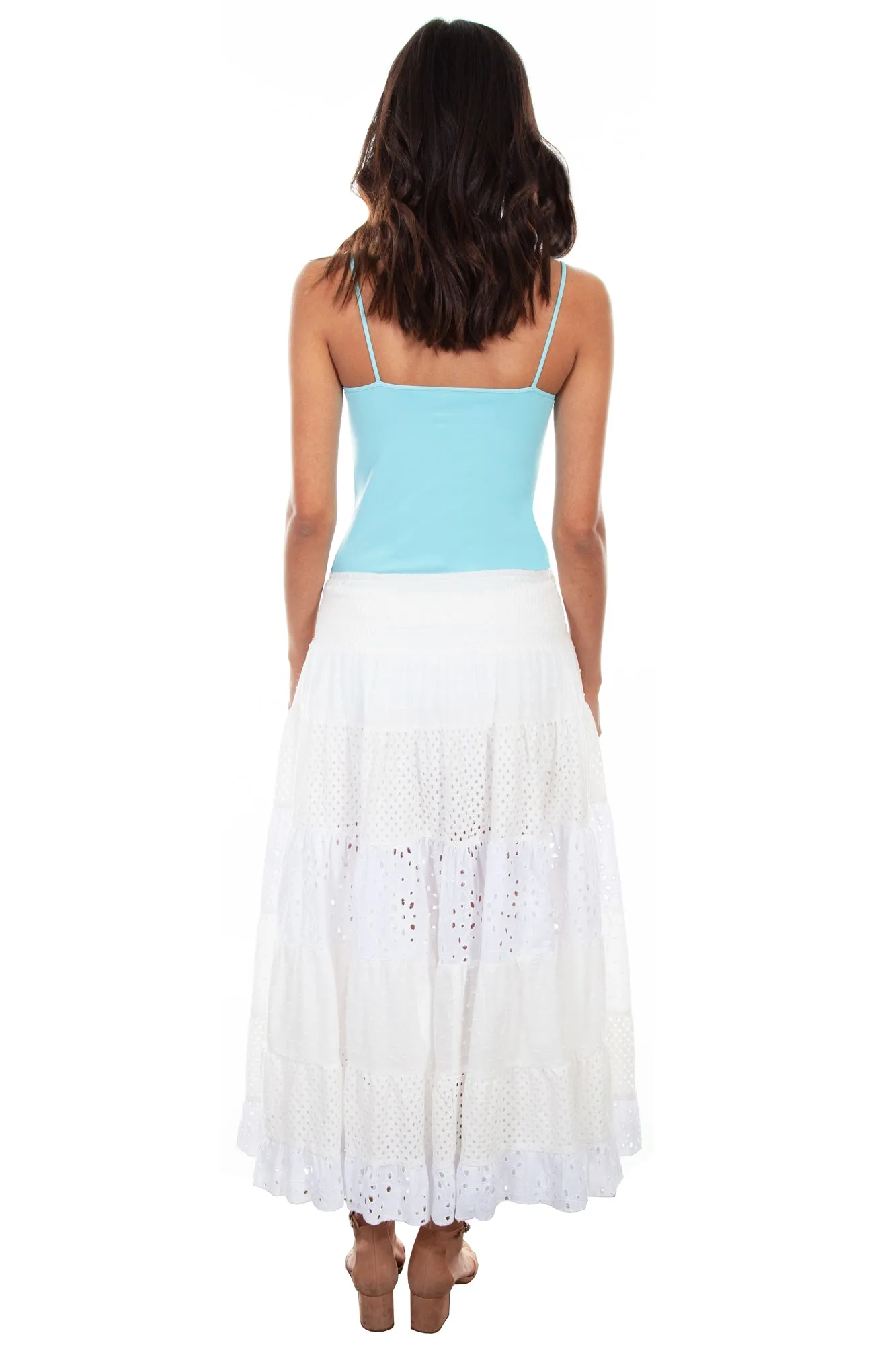 Spring Mood Brunch Outfit Formal Body Friendly Scully Womens White 100% Cotton Smocked Skirt