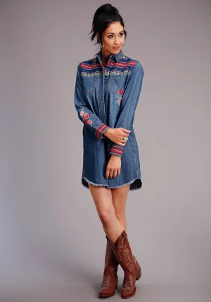 Daily Trust Stetson Womens Blue 100% Cotton Aztec Stripe L/S Dress Stetson Womens Blue 100% Cotton Aztec Stripe L/S Dress Functional Comfort