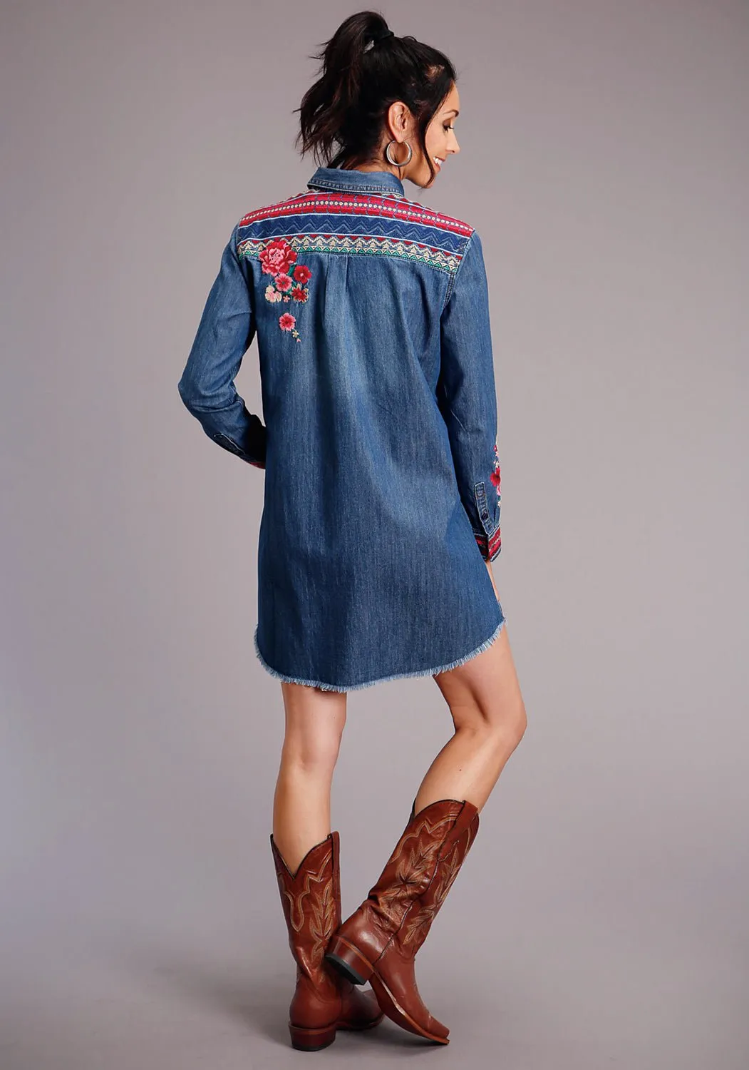 Affordable Durable Outfit Mix Stetson Womens Blue 100% Cotton Aztec Stripe L/S Dress